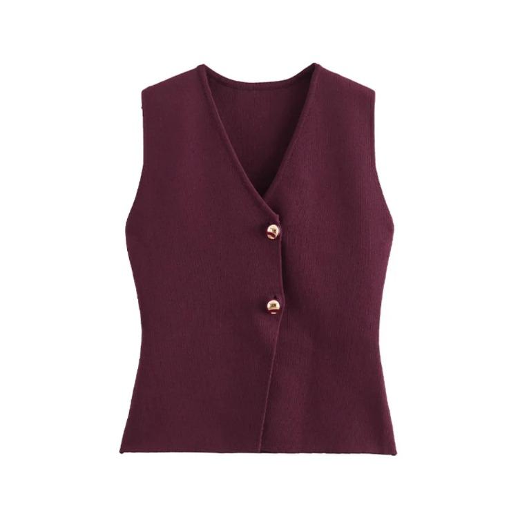 Fashion Golden Single Breasted Sweater Vest for Women Causal Sleeveless V-neck Slim Knit Cardigan Autumn New High Street Tops