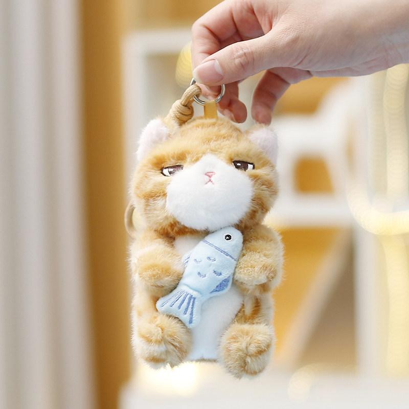 Soft Plush Cat Plushie With Fish Pattern For Girls Gift Keyring And Bag Pendant