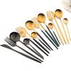 16Pcs Cutlery Set Black Gold Dinnerware Set Stainless Steel Matte Knife Fork Spoon Kitchen Silverware Flatware Tableware Set
