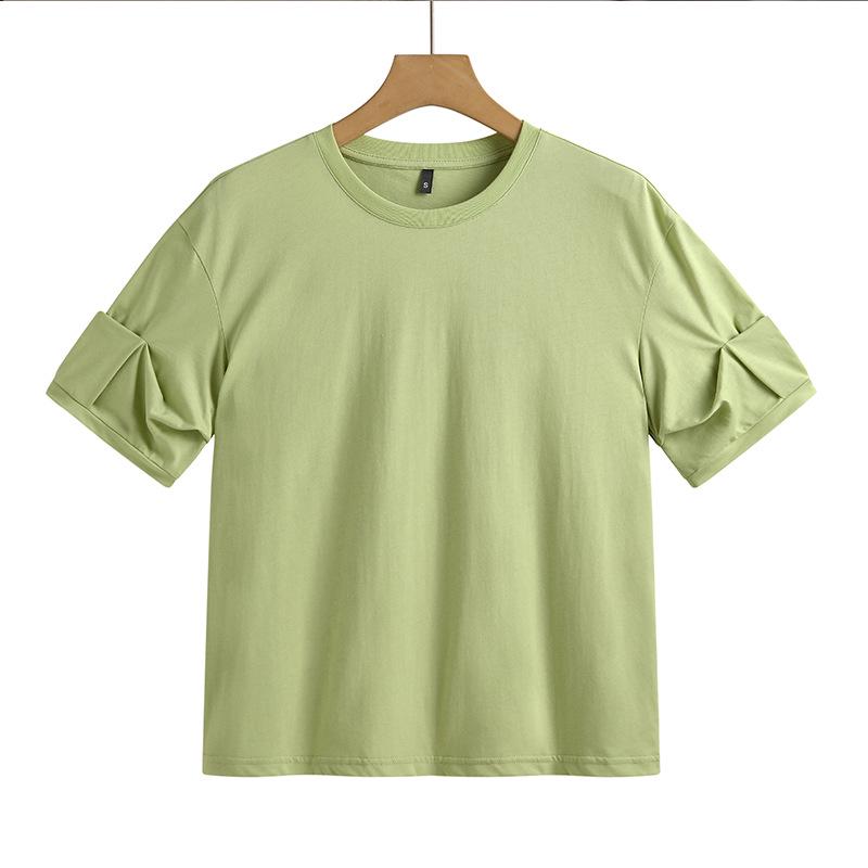 

Spring/Summer Korean Style Loose Fit Ruffled Sleeve Cotton T-Shirt Medium зелёный