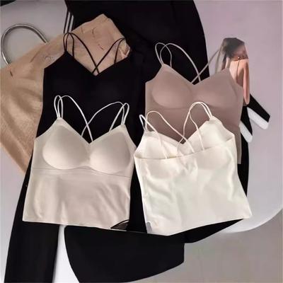 Seamless Round Neck Adjustable Thin Shoulder Strap with Chest Pad Beauty Back Is Breathable Seamless Suspenders Small Vest Women
