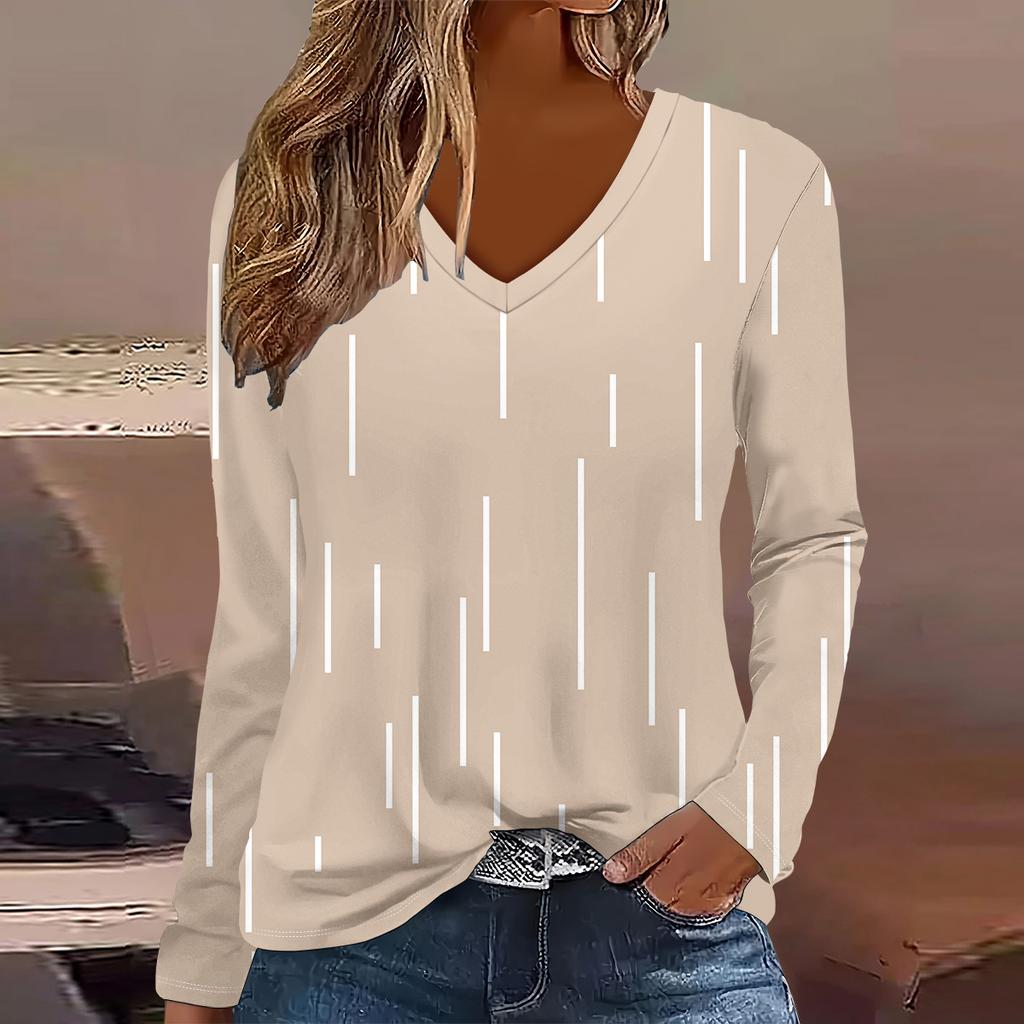 European and American Fashion 2025 Women's Elegant V-neck Long Sleeve T-shirt
