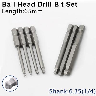 7/10Pcs Ball End Hex Screwdriver Bit 1/4'' Hex Shank 65mm Magnetic Wrench Socket H8/H6/H5/H4/H3/H2.5/H2