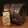 High Guality Male Belt Genuine Leather Belt for Men Carving Flower Pattern Gold Automatic Buckle Belt Strap for Jeans