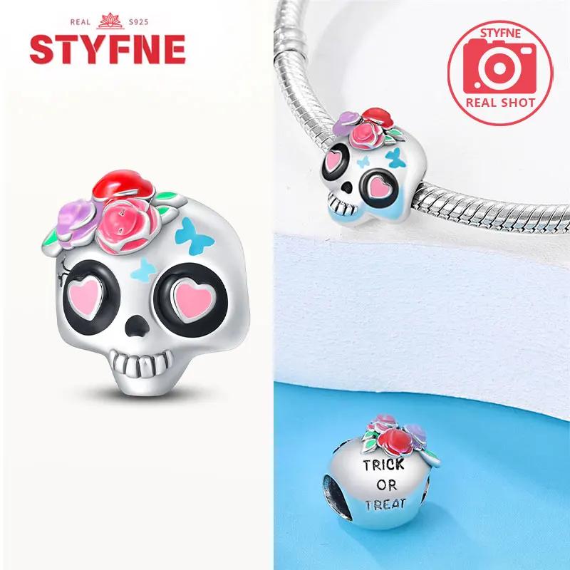 Genuine copper Luminous Halloween Charm Bead Charms Zombie Skeleton Dangle Bead Compatible With Authentic Bracelets Do It Yourself Fine Jewellery Gift