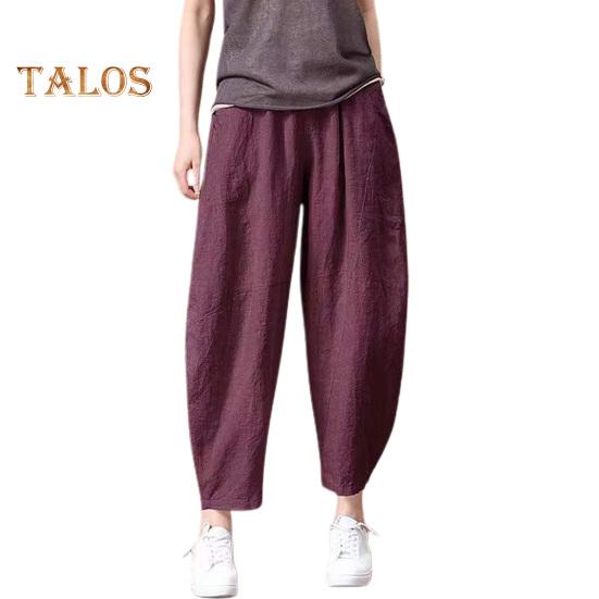 Damen Sommerhose, elastische hohe Taille, weites Bein, lässige Hose mit Taschen, einfarbig, lockere Passform, dünne Hose