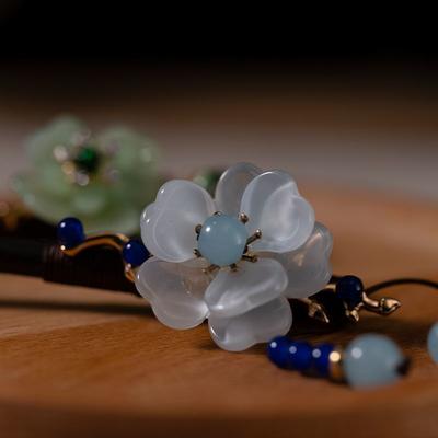 Elegante Chinesische Stil Holz Haarnadel Imitation Jade Blume Quaste Haarnadel Exquisite Handgefertigt Mädchen Haar Accessoires Haarspange
