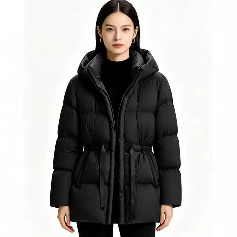 Autumn and winter new waist hooded down jacket women's short fashion and thin temperament white duck down warm jacket tide