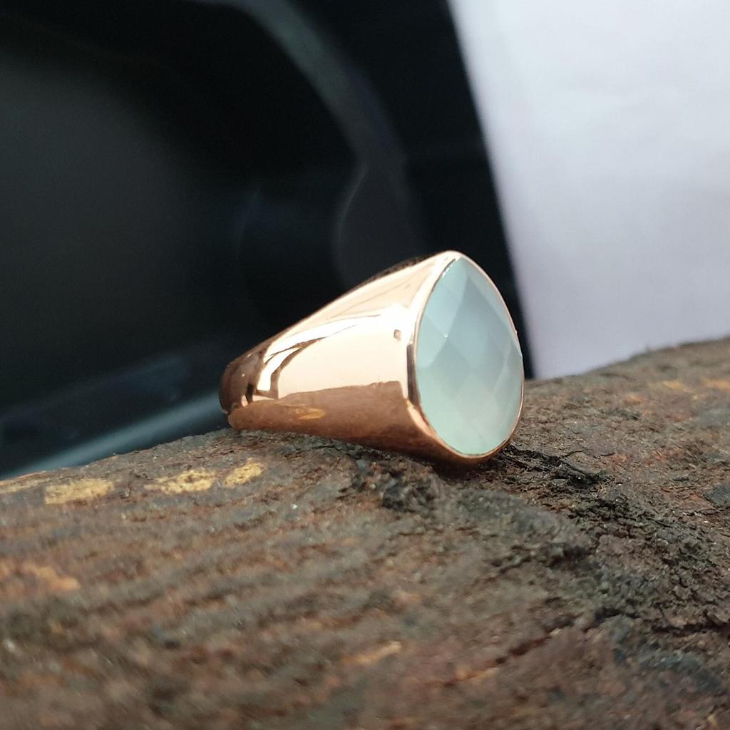 Rose Cut Aquamarine 925 Sterling Silver Rose Gold Overlay Ring Jewelry, Wedding Gift Handmade Ring
