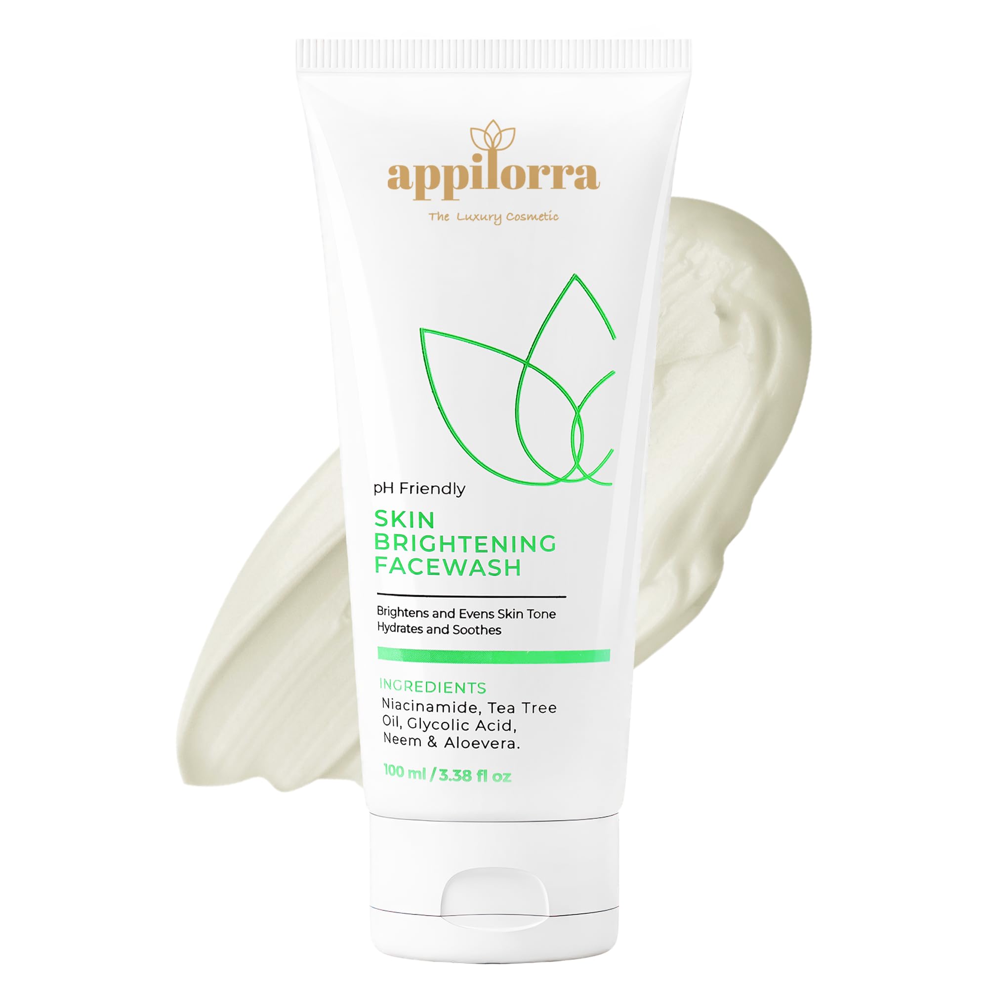 appilorra Skin Brightening Face Wash with Niacinamide, Tea Tree Oil, Glycolic Acid, Neem & Aloe Vera | Face Wash for Glowing Skin | Face Cleanser F