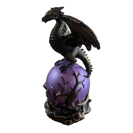 Dragon Statue with Ball, Dark Style Dragon Figurine, USB Powered Desktop Dragon Lamp Ornaments, Fantasy Gift for Men & Dragon Lovers