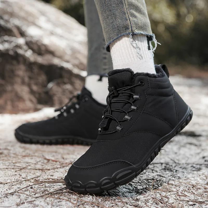 Fashion Men Snow Boots Waterproof Winter Shoes Barefoot Ankle Boots Couple Snow Shoes Outdoor Hiking Shoes Fur Warm Plush Boots 36-47