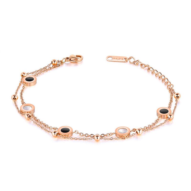 Fashionable 18K Rose Gold Plated Titanium Steel  Mother-of-Pearl Double Layer Bracelet