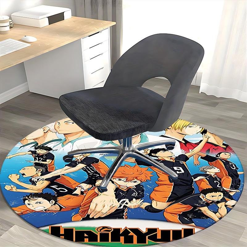 1 Stück Haikyuu Anime Design Runder Teppich - Bürostuhlmatte, Rutschfester Teppich für Heimdekoration, Saisonales Geschenk, Geeignet für Büro, Wohnzimmer