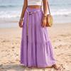 Gonna Maxi da Donna Casual a Vita Elastica, con Volant, Leggera in Cotone e Lino, Lunga, per Vacanze e Mare, Design a Linea A