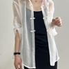 Women's Mandarin Collar Shirt Summer Spaghetti Strap Dress Outerwear Lightweight Sun Protection Cardigan