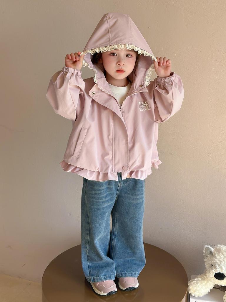2025 Neue Mädchen Spitzen-Kapuzen-Windjacke - Frühling/Herbst Mode