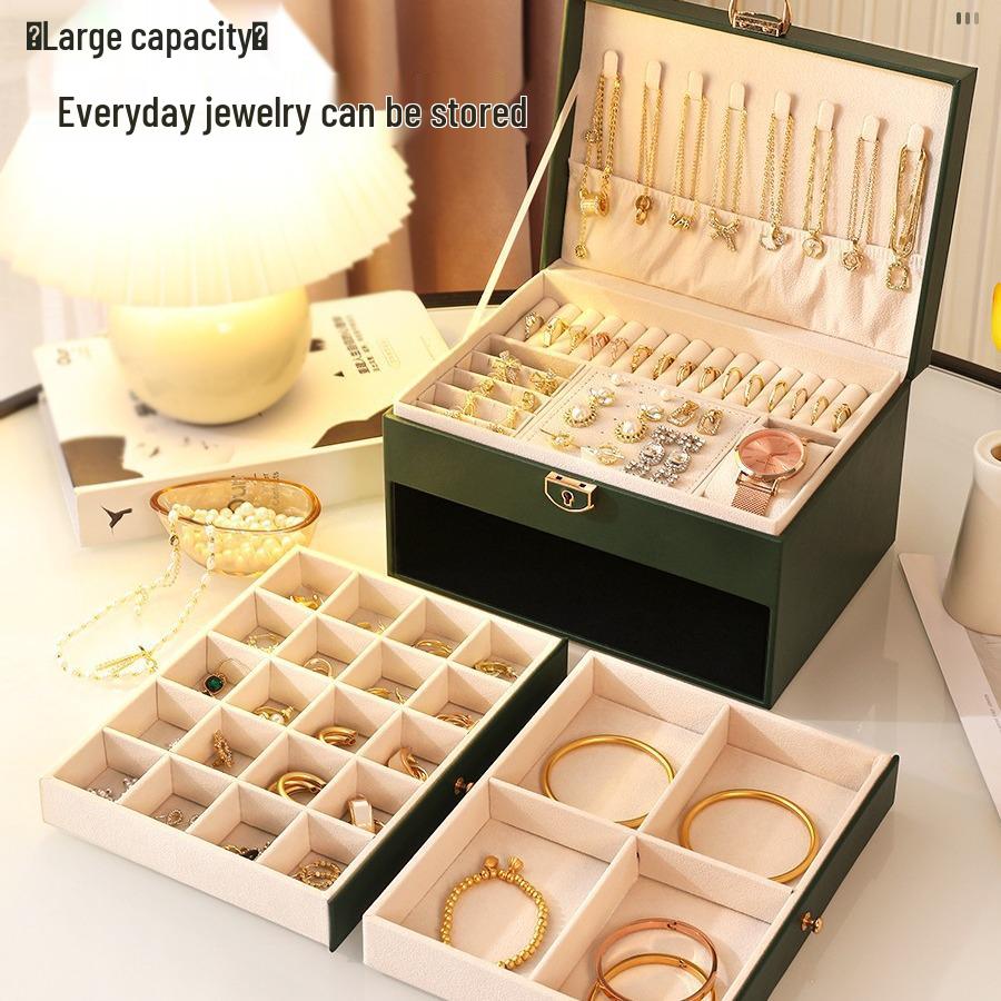 Luxury Jewelry Storage Box for Earrings, Bracelets, and Rings - Large Capacity, Gold Finish