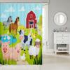 Farm Animal Shower Curtain Cartoon Barn Horse Cow Pig Sheep Duck Chicken Kids Theme Bath Decor Waterproof Fabric Home