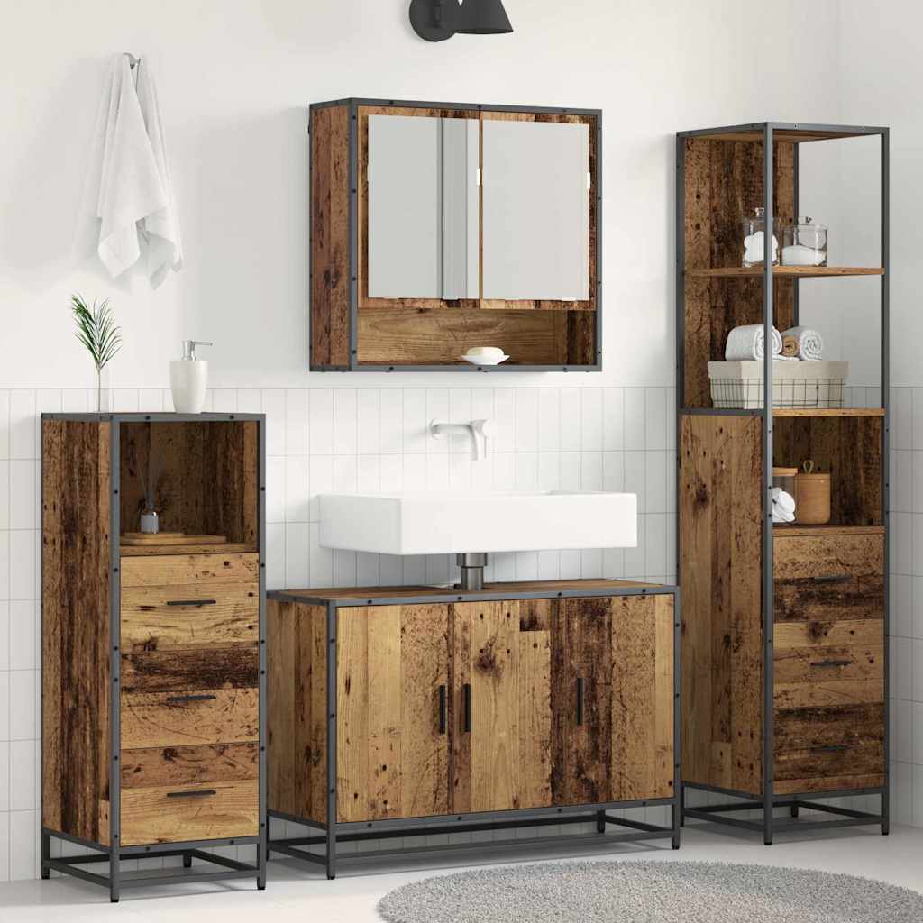 Bathroom Furniture Set with Drawers 3 pcs Reclaimed Wood Effect Particleboard