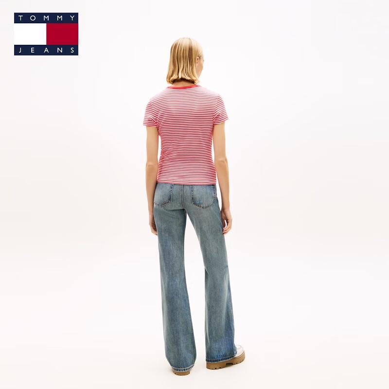TOMMY JEANS Women's Striped Ribbed Slim-Fit Short Sleeve T-Shirt