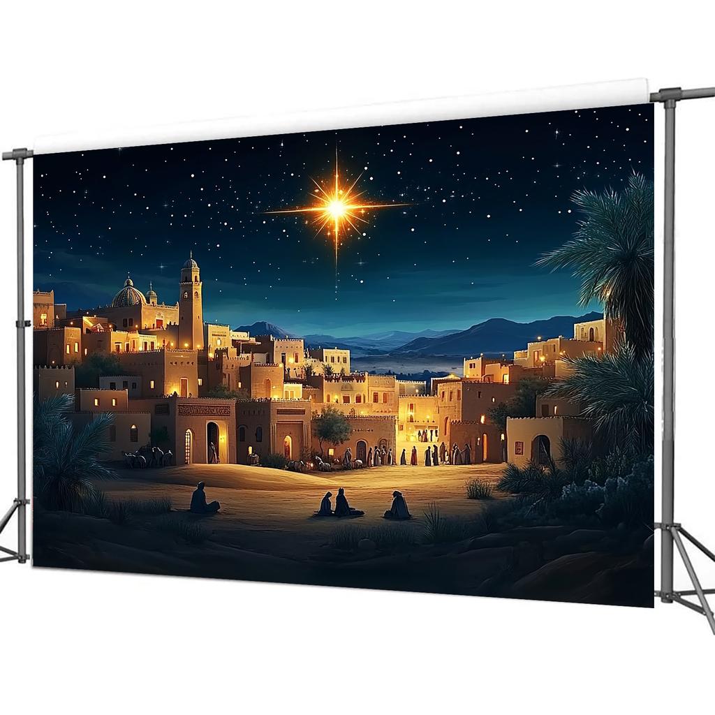 2D flat 1pc Nativity scene background, the Star of Bethlehem and the Wise Man, suitable for Christmas party decoration