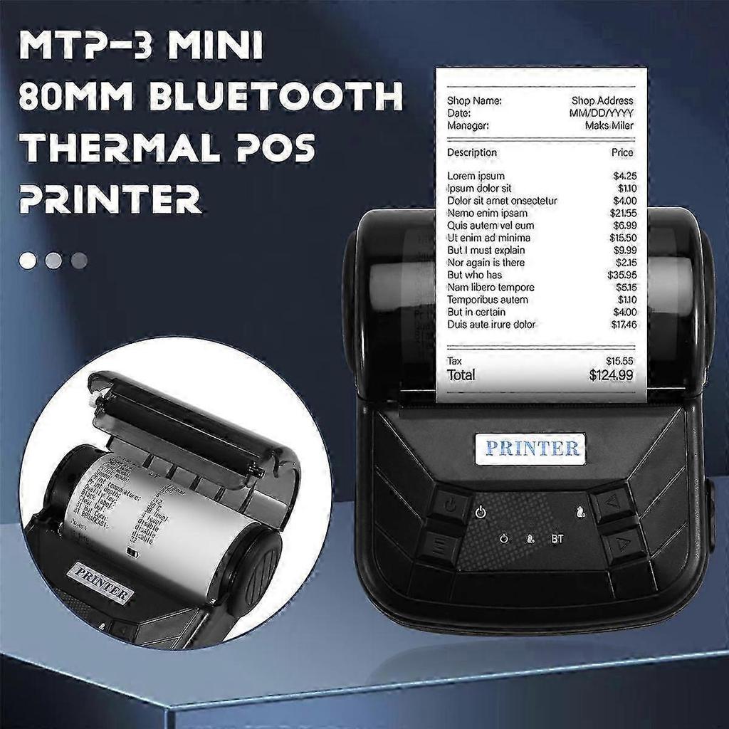 80mm Mini Thermal Printer Portable, Design High-speed Bluetooth Printer For Android, Ios, Eu Plug