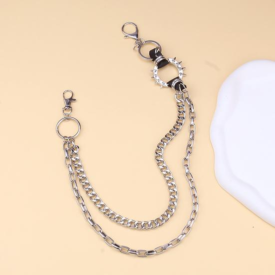Trouser Chain Double Layer Metal Alloy Pants Chain with Spiked Ring Snap-On Lobster Clasp Punk Hip-Hop Style Pants Accessory