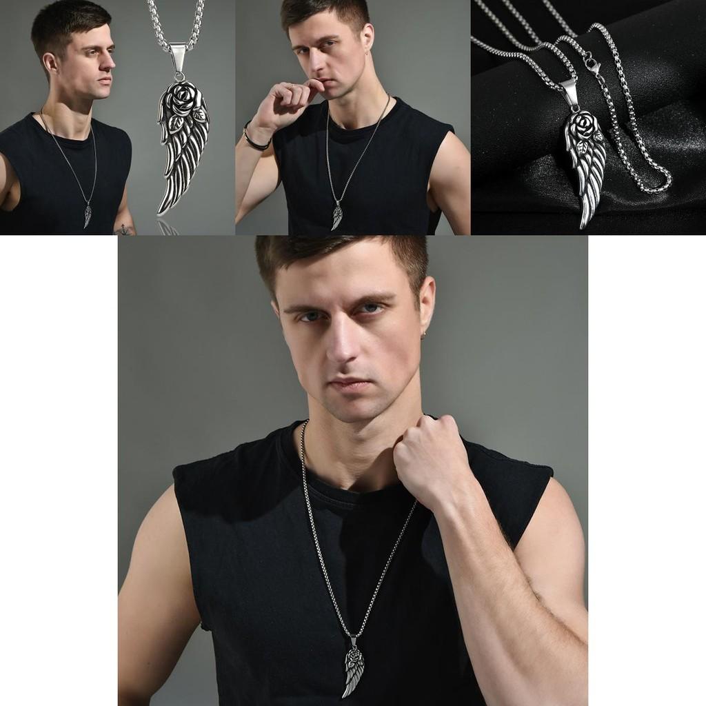 Style Elegant Retro Angel Wings Necklace For Both Men And Women In Durable Titanium Steel