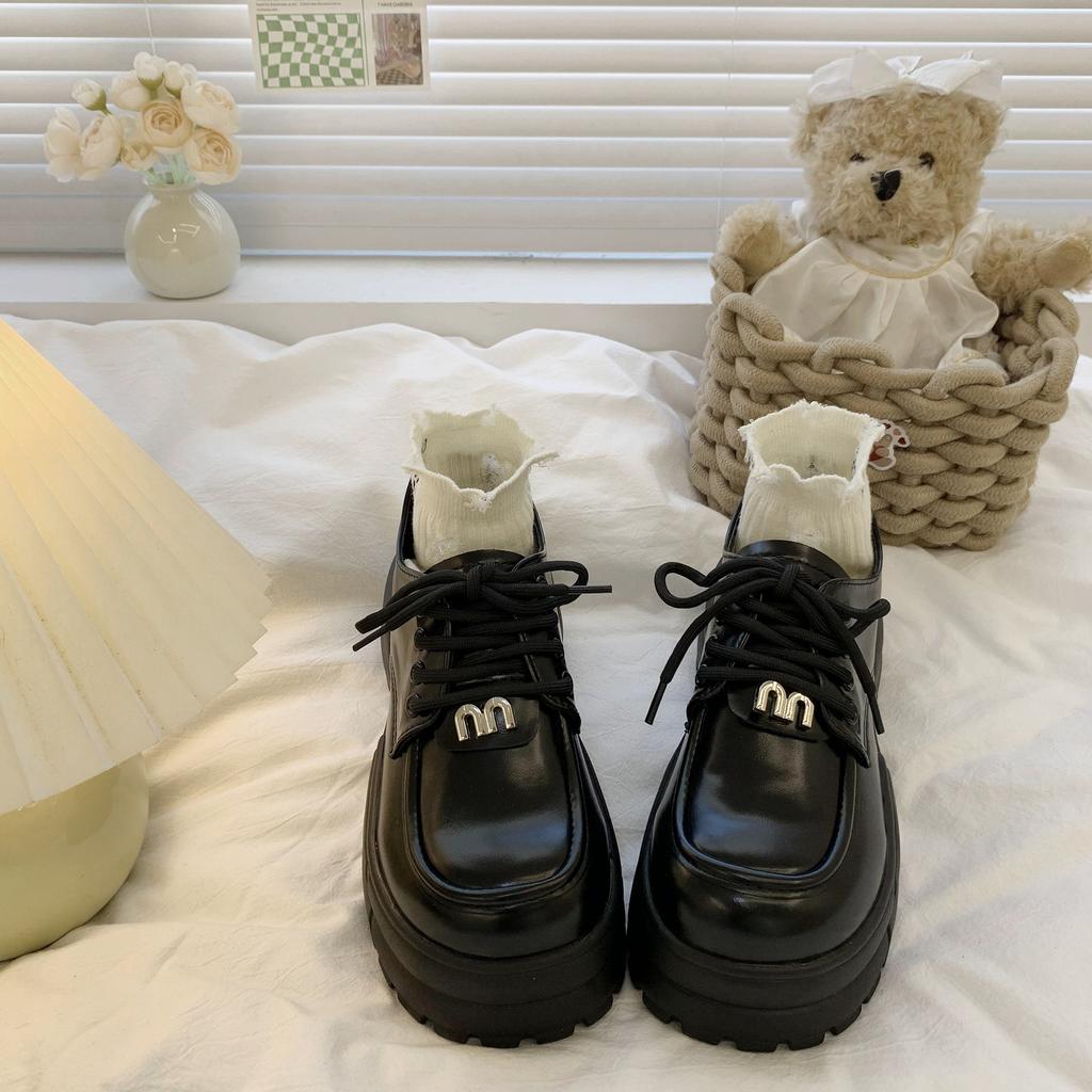 British style muffin platform small leather shoes 2025 spring retro college style fashion versatile shorty loafer shoes tide