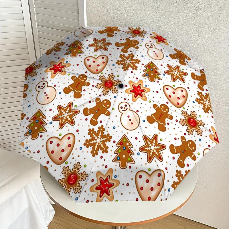 

1pc Gingerbread Cookies Automatic Folding Umbrella, Heavy-Duty 8-Rib Construction, Perfect for Everyday yy251114184