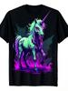 Unisex's Fashion Zombie Unicorn Pattern TShirt Retro Neon Green And Pink Drip Paint Design Black Cre