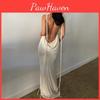Sexy Hot Backless Outfits Women Club Party Gown Spaghetti Strap Elegant Draped Maxi Dress