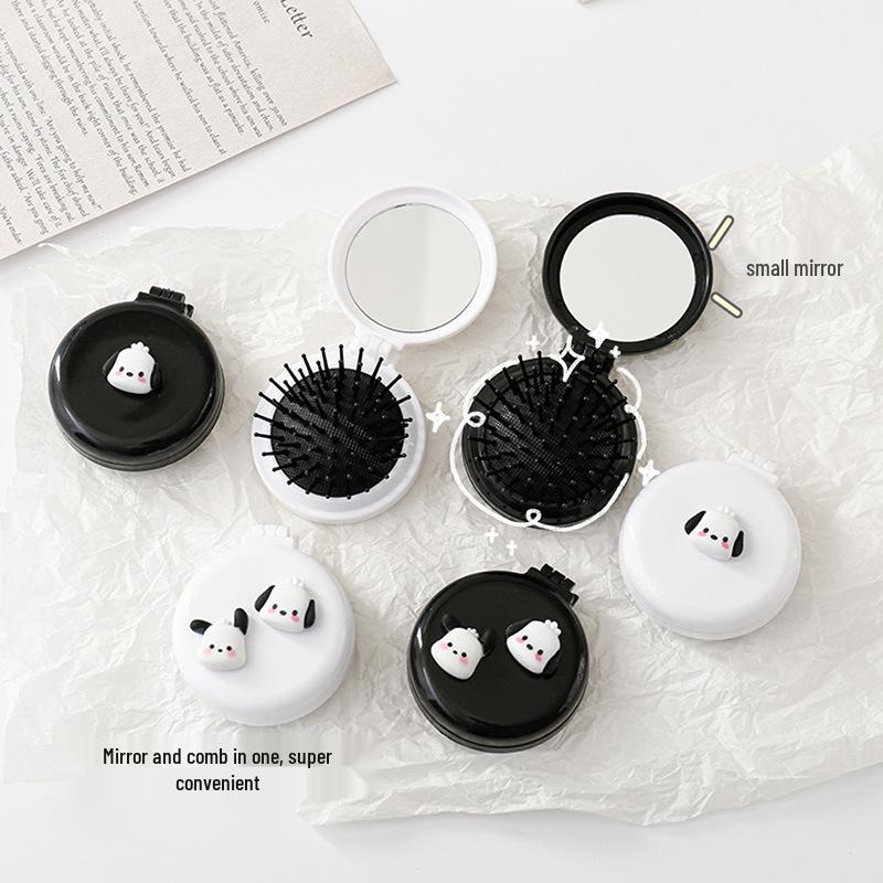 Cartoon Cute Dog Portable Folding Airbag Massage Comb and Mirror Combo