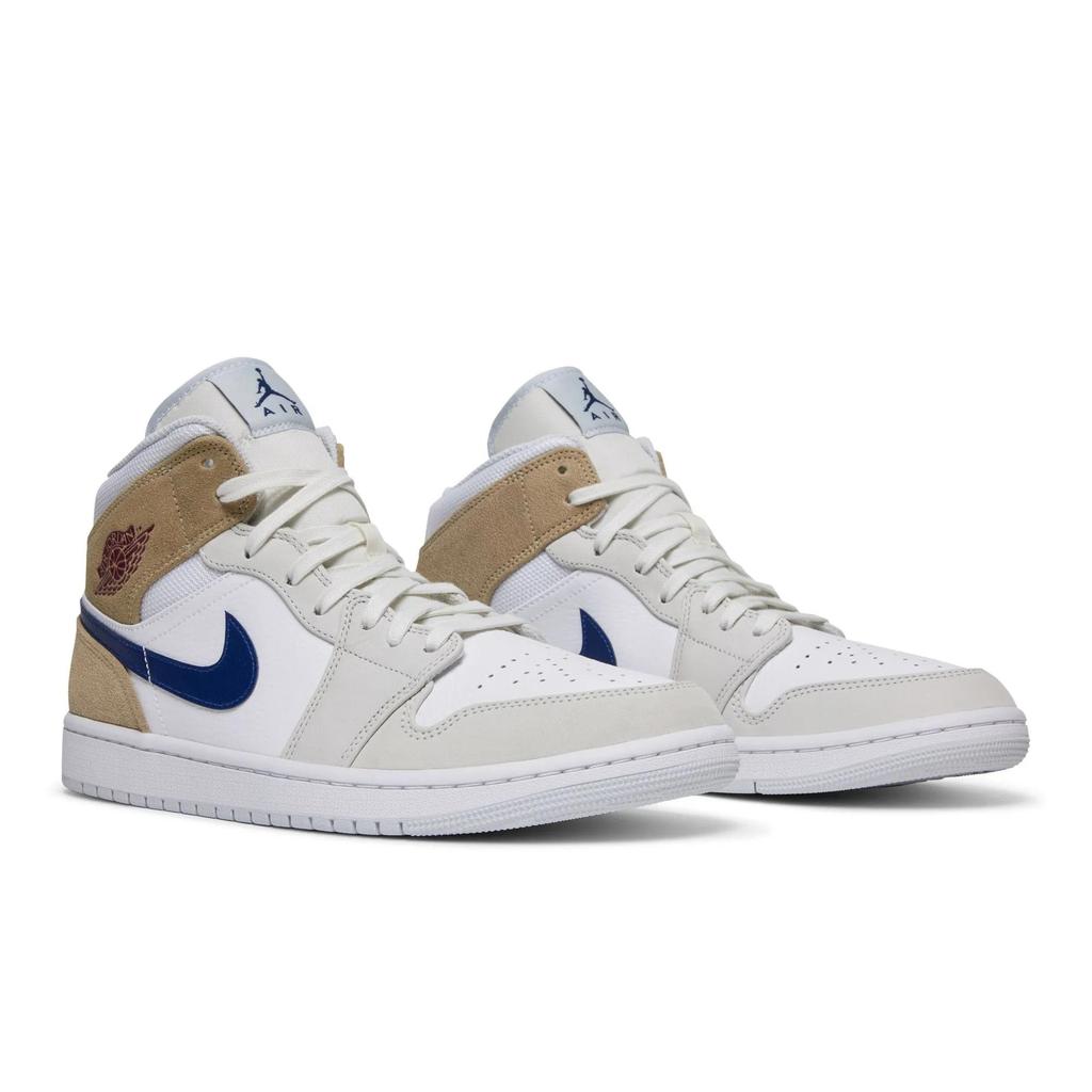 Air Jordan 1 Mid 'White Khaki Blue Void' (Unisex) White / Team Red / Khaki / Blue Void Vintage Basketball Shoes DO6726 100