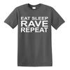 EAT SLEEP RAVE REPEAT Maglietta S5XL Techno Anni '80 '90 Festival Musica Danza Acid Top