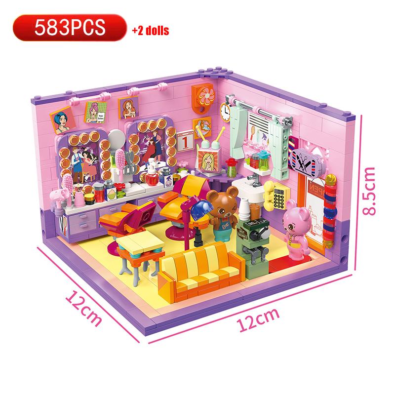 Mini City Street View Café Bar Friseursalon Bausteine Kreatives 3D Puzzle Raummodell Spielzeug Freunde Kinder Geburtstagsgeschenk ohne Karton