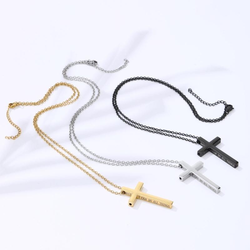 3pcs Adjustable Chain Pendant Necklace Stainless Steel Necklaces For Christian Faith And Mindfulness