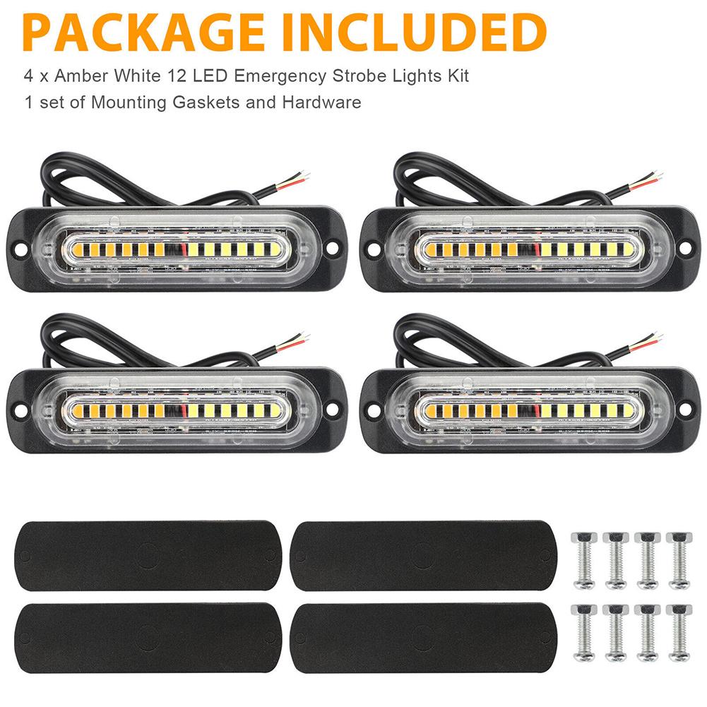 4 stk 12-led strobelys Side Nødvarsel Fare Blitslysstang 12v-24v 36w Ip68 vanntett for bil lastebil