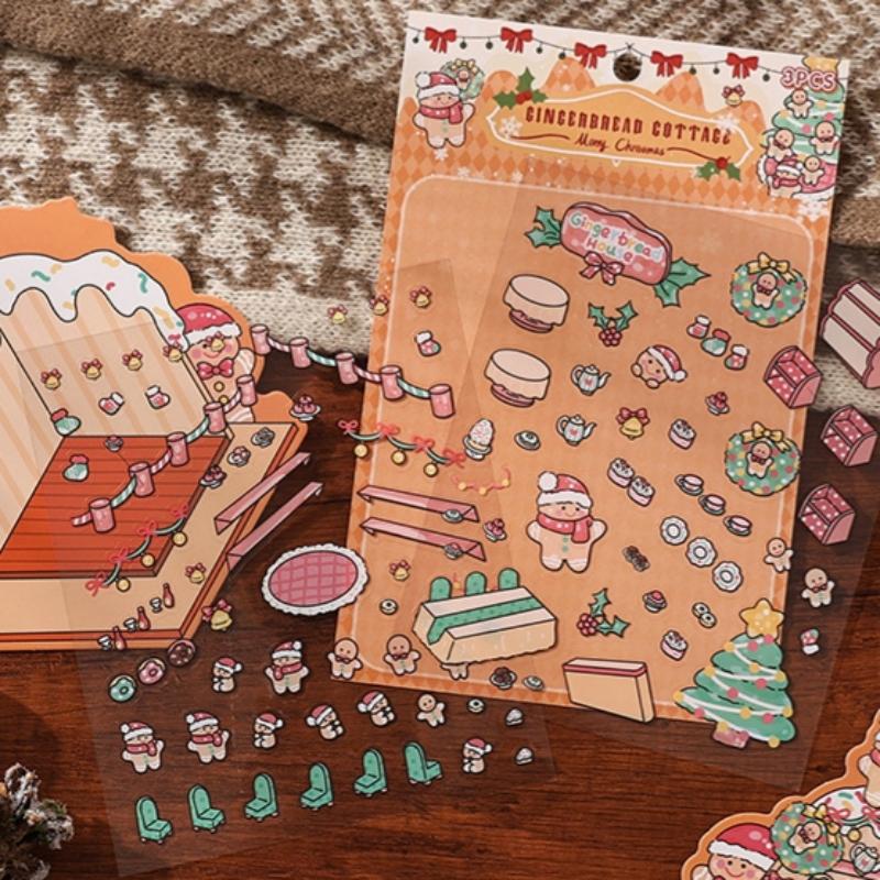 4Set Exquisite Christmas Eve Three-Dimensional Landscaping Handbook Stickers Cute  Creative Diy Decoration Stickers Gifts