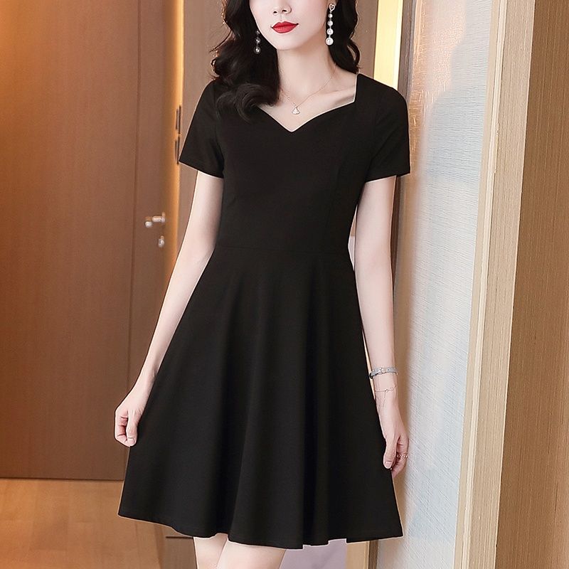 Koreanische Mode Damen Mode Elegantes Kleid Sommer Neu Kurzarm V-Ausschnitt Büro Dame All-Match Pullover Lässig Mini Tuniken Robe