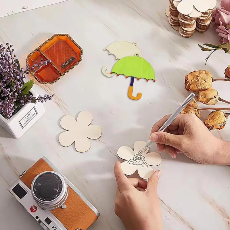 20pcs Umbrella Unfinished Crafts Wood Chip Decorations Suitable For Birthday Wedding Party Desktop Decoration Diy Painting Gifts