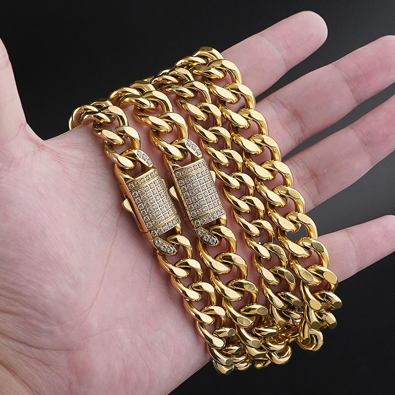 Stainless Steel Iced Out Mirco Pave CZ Stainless Steel Cuban Chain Cuban Link Chain Necklace Hip Hop Party Jewellery
