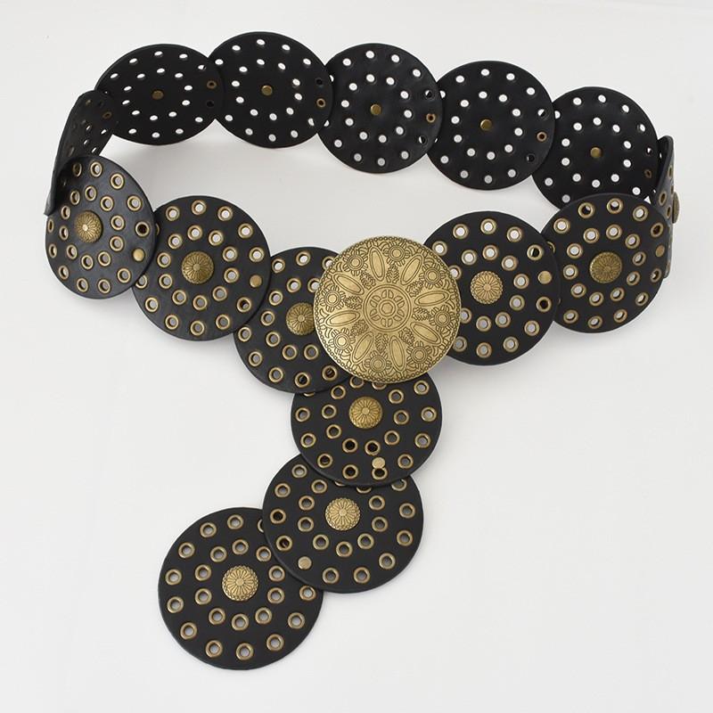 

Retro Oversized Chic Waist Belt With Eyecatching Details Perfect For Western Fashion Black,105cm