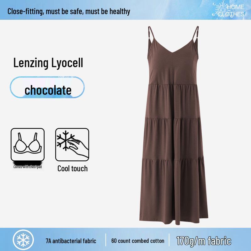 

Хлопковая ночная сорочка на бретелях из тенселя с нагрудными вкладышами – Женская охлаждающая летняя пижама XL (130-150 jin)