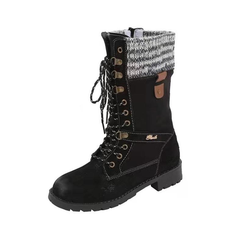 Mote 2024 Ny Retro Dame Western Støvler Punk Snøring Motorsykkel Støvler Høst Vinter Støvler Glidelås Mid Calf Boots Dame Short Botas