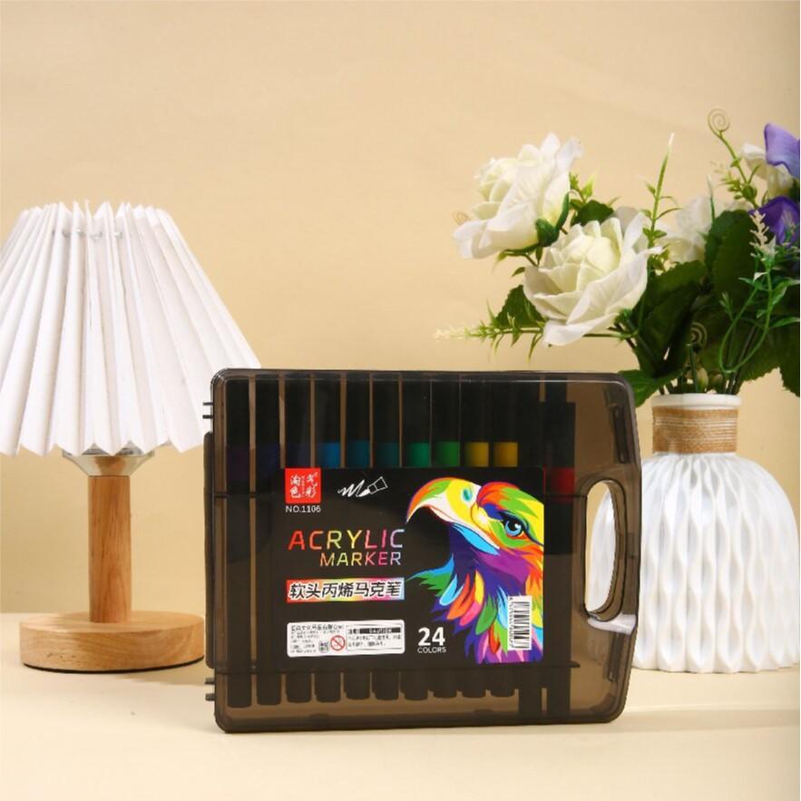 Soft Head Black Box Acrylic Marker Quick Drying Stacking Color Opaque Paper Children Diy Graffiti Art Painting Pen