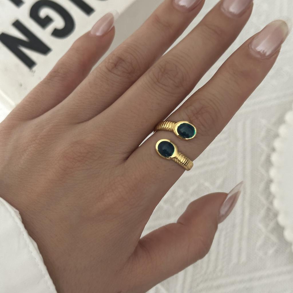 Stainless Steel Gold Plated Ring For Women Natural Stone Obsidian Tiger Eye Stone Stackable Finger Ring Party Minimalist Jewelry