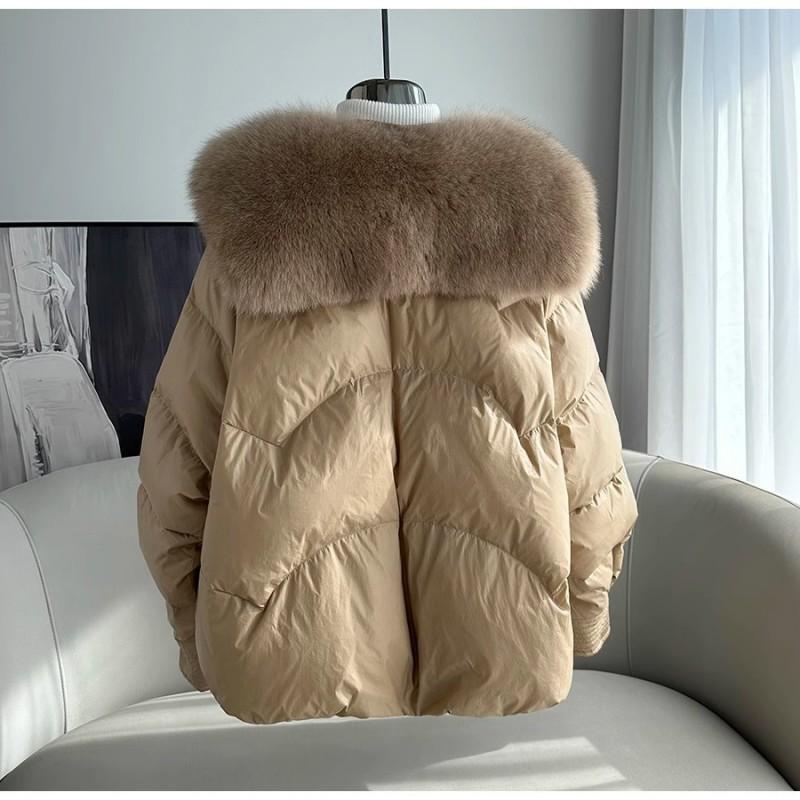 Womens Oversized Duck Down Puffer Coat With Real Fox Fur Trim Hood Warm Thick Winter Jacket Urban Casual Outdoor