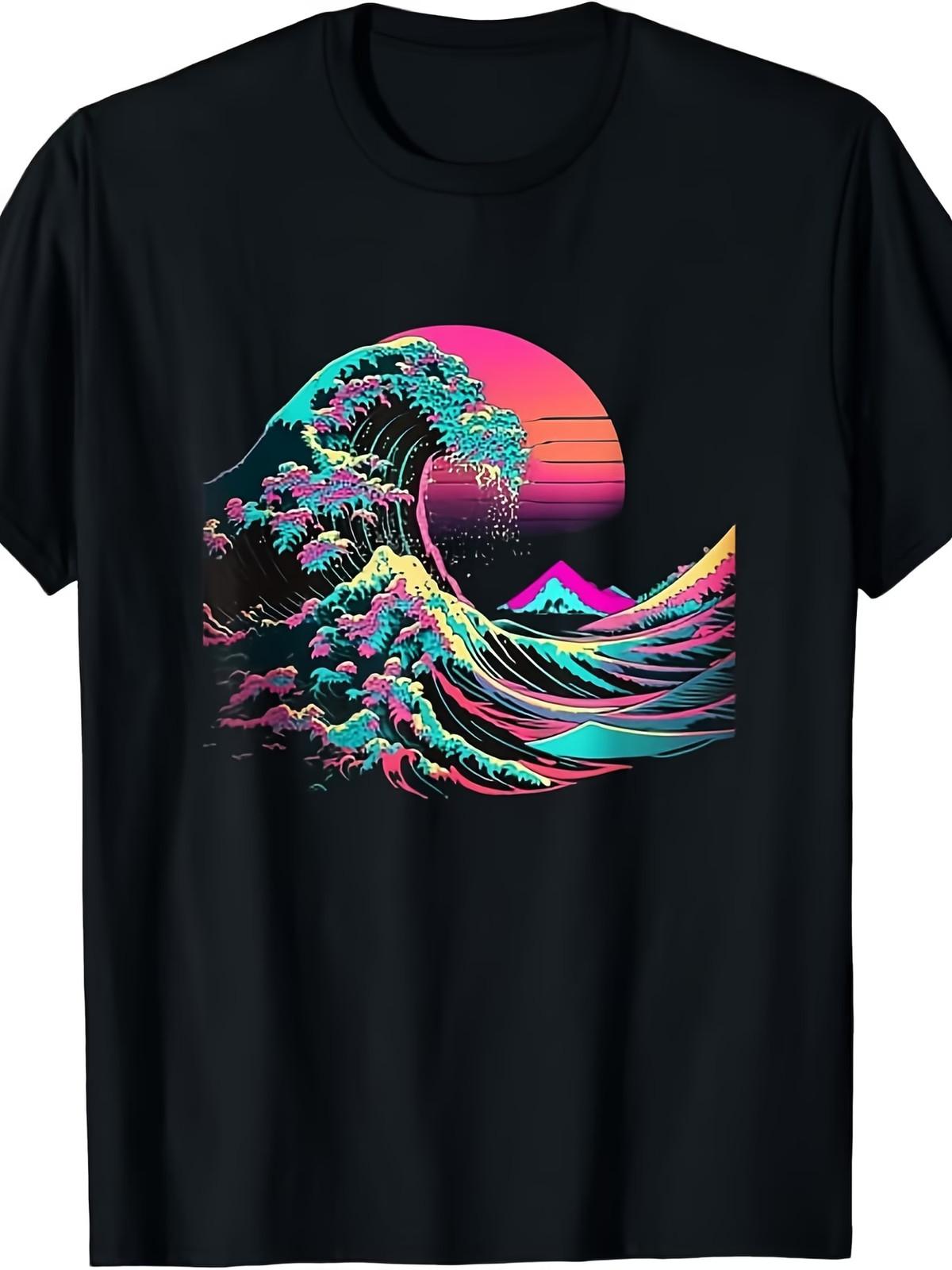 JOY Vaperwave Aesthetic Glitch Great Wave Retrowave Synthwave T-Shirt | Same Sty XXXL